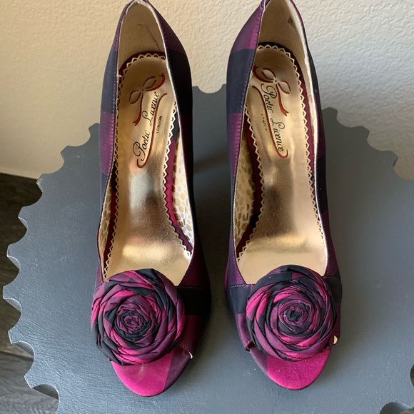 $35🔥Purple/black peep toe heels size US8 or 39 - Picture 1 of 6